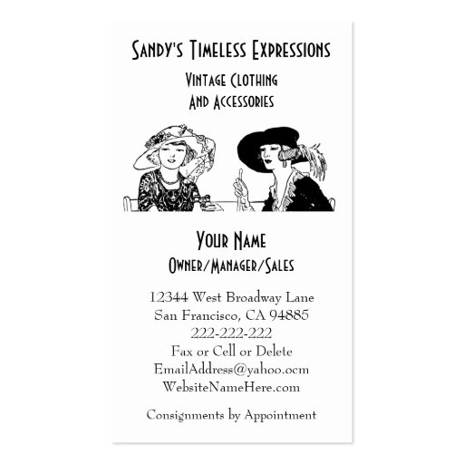 Custom Ladies with Hats Vintage Fashion Clothing Business Cards (front side)
