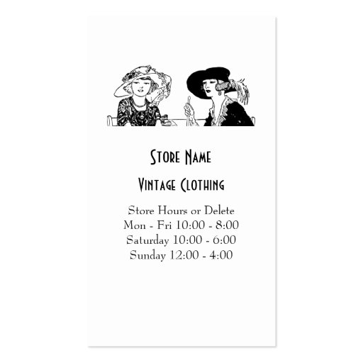 Custom Ladies with Hats Vintage Fashion Clothing Business Cards (back side)