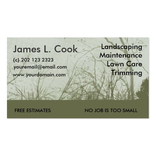 Custom Landscaping Lawn Care & Mowing Business Cards (front side)