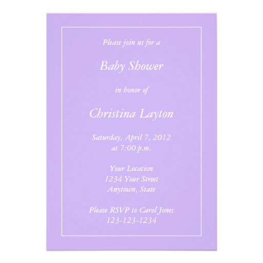 Custom Light Purple Baby Shower Invitations