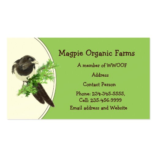 Custom Magpie Organic Farm Business Card (front side)