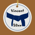 Custom Martial Arts Dark Blue Belt Round Ornament ornaments
