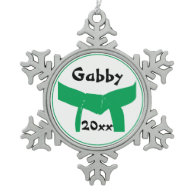 Custom Martial Arts Green Belt Snowflake Ornament