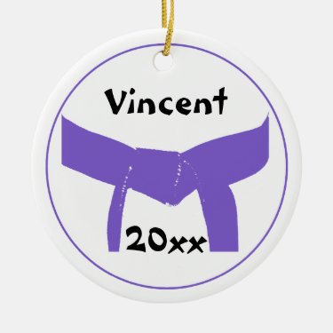 Custom Martial Arts Purple Belt Round Ornament