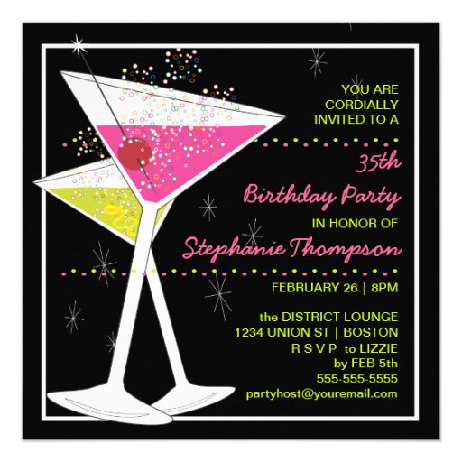 CUSTOM Martini Cocktail Birthday Party Invitation (front side)