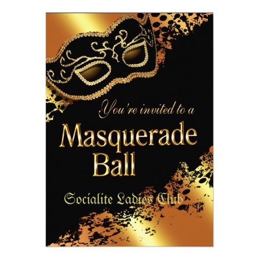 Custom Metallic Gold Masquerade Ball Invitation (front side)