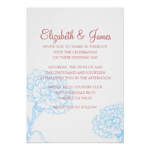 Custom Modern Blue and Red Wedding Invitations