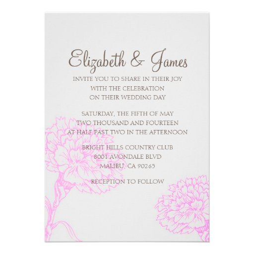 Custom Modern Pink and Brown Wedding Invitations