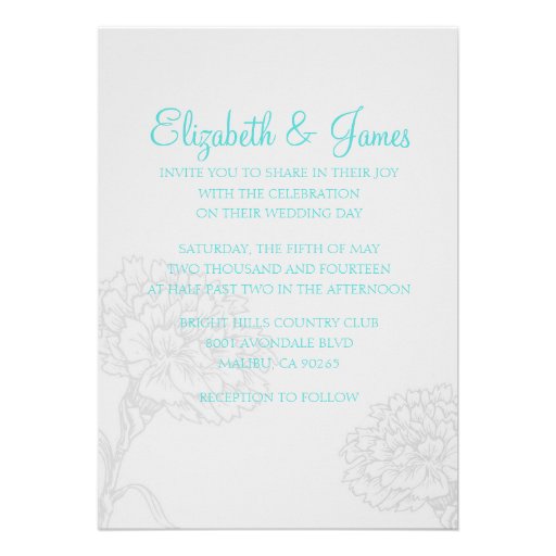 Custom Modern Teal and Silver Wedding Invitations