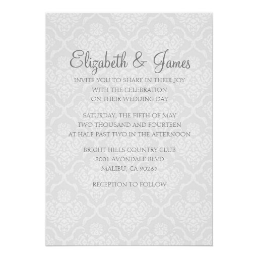 Custom Modern White Damask Wedding Invitations