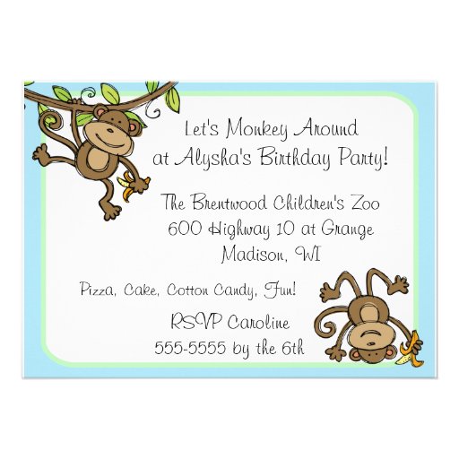 Custom Monkey Around 5x7 Birthday Invitation