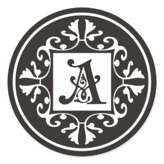 Custom Monogram A Stickers In Black and White sticker