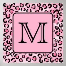 Custom Monogram. Black and Pink Leopard Print.