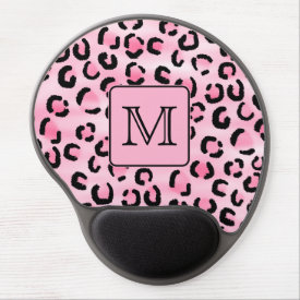 Custom Monogram. Black and Pink Leopard Print. Gel Mouse Pad
