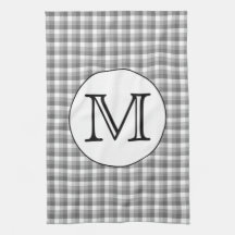 Custom Monogram. Black and White with Gray Check. Towel