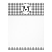 Custom Monogram. Black and White with Gray Check. Letterhead Design
