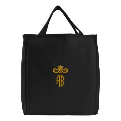 Custom Monogram. Black Bag. Gold Crown Design.