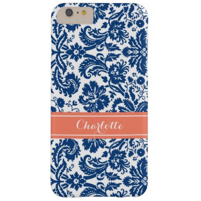Custom Monogram Blue Coral Damask Barely There iPhone 6 Plus Case