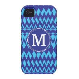Custom Monogram Bold Blue Tribal Chevron Pattern iPhone 4/4S Case