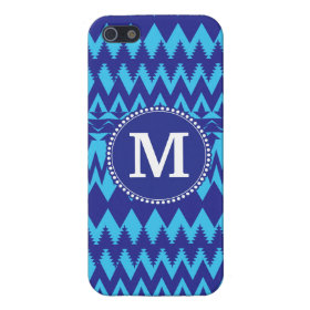 Custom Monogram Bold Blue Tribal Chevron Pattern Cover For iPhone 5