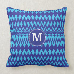 Custom Monogram Bold Blue Tribal Chevron Pattern Pillow