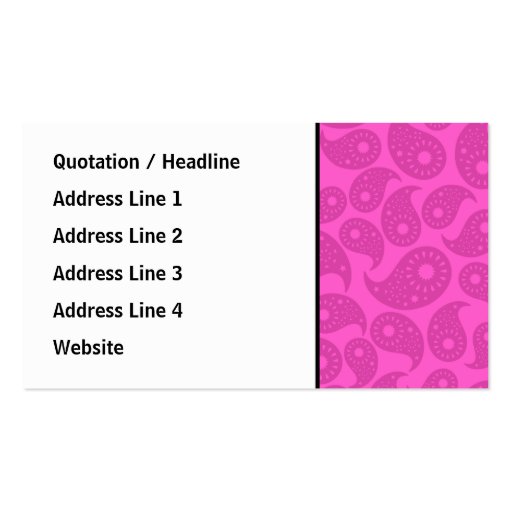 Custom Monogram. Bright Pink Paisley Pattern. Business Card Template (back side)
