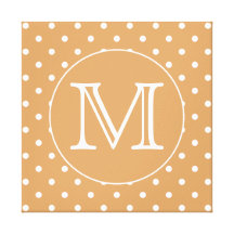 Custom Monogram. Brown Polka Dot Pattern. Canvas Prints