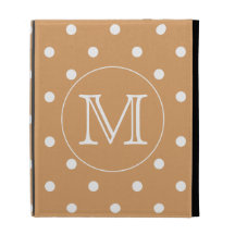 Custom Monogram. Brown Polka Dot Pattern. iPad Folio Cover