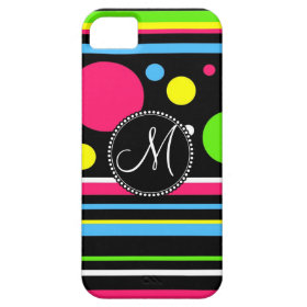 Custom Monogram Colorful Neon Stripes Polka Dots iPhone 5 Cover