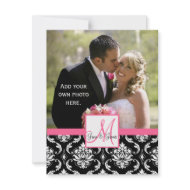 Custom Monogram Damask Wedding Photo Thank You invitation