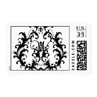 Custom Monogram Damask Wedding USPS Postage stamp