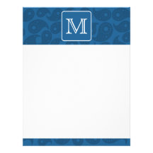 Custom Monogram. Dark Blue Paisley Pattern. Custom Letterhead