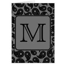 Custom Monogram. Gray and Black Paisley Pattern. Greeting Card