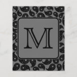 Custom Monogram. Gray and Black Paisley Pattern. Flyers
