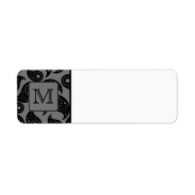Custom Monogram. Gray and Black Paisley Pattern. Custom Return Address Label