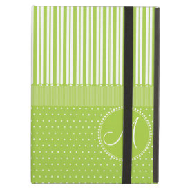 Custom Monogram Green Stripes Polka Dots Pattern iPad Cover