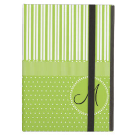 Custom Monogram Green Stripes Polka Dots Pattern iPad Cover