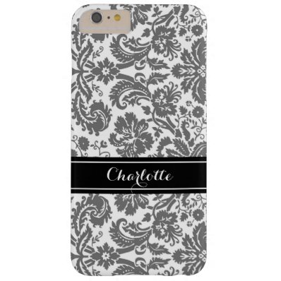 Custom Monogram Grey Black Damask Barely There iPhone 6 Plus Case
