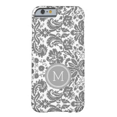 Custom Monogram Grey Damask Barely There iPhone 6 Case