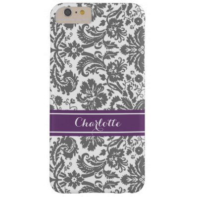 Custom Monogram Grey Purple Damask Barely There iPhone 6 Plus Case