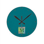 Custom Monogram Image on Teal Pattern. Clocks