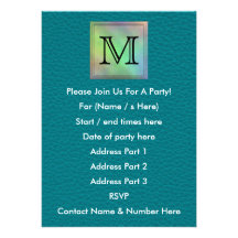 Custom Monogram Image on Teal Pattern. Personalized Announcement