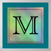 Custom Monogram Image on Teal Pattern. Posters