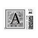 Custom Monogram Initial - Black and White Damask A postage by aslentz Custom Monogram Initial - Black and White Damask A postage