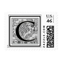 Custom Monogram Initial -Damask Design C postage
