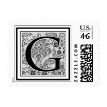Custom Monogram Initial -Damask Design G postage by aslentz Custom Monogram Initial -Damask Design G postage
