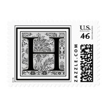 Custom Monogram Initial -Damask Design - H postage by aslentz Custom Monogram Initial -Damask Design - H postage
