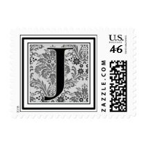 Custom Monogram Initial -Damask Design - J postage by aslentz Custom Monogram Initial -Damask Design - J postage