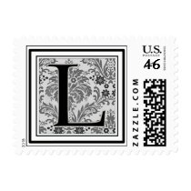 Custom Monogram Initial -Damask Design L postage
