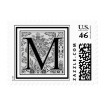 Custom Monogram Initial -Damask Design M postage by aslentz Custom Monogram Initial -Damask Design M postage